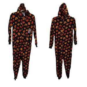 Pillow Talk One Piece PJ SZ M Fleece Jack-o'-lantern Hooded Halloween Pockets